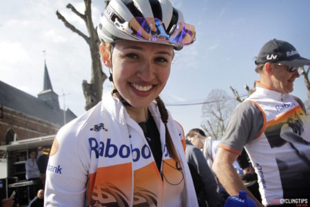 Huy - Belgium - wielrennen - cycling - radsport - cyclisme -   Katarzyna Kasia Niewiadoma of Rabobank Liv Women Cycling Team - Gerard Spierings soigneur of Rabobank Liv Women Cycling Team  pictured during la Fleche Wallone 2015 women - photo Davy Rietbergen/Cor Vos © 2015