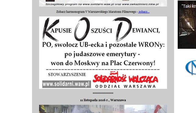 Ilustrację z broszury Stowarzyszenie Solidarność Walcząca Oddział Warszawa prezentuje także na swojej stronie internetowej