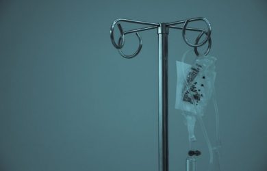 dextrose hanging on stainless steel IV stand