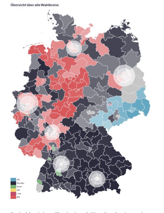 Może być zdjęciem przedstawiającym mapa i tekst „Übersicht über alle Wahlkreise 1”