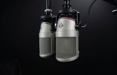 Two Gray Condenser Microphones