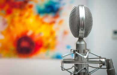 gray microphone in room